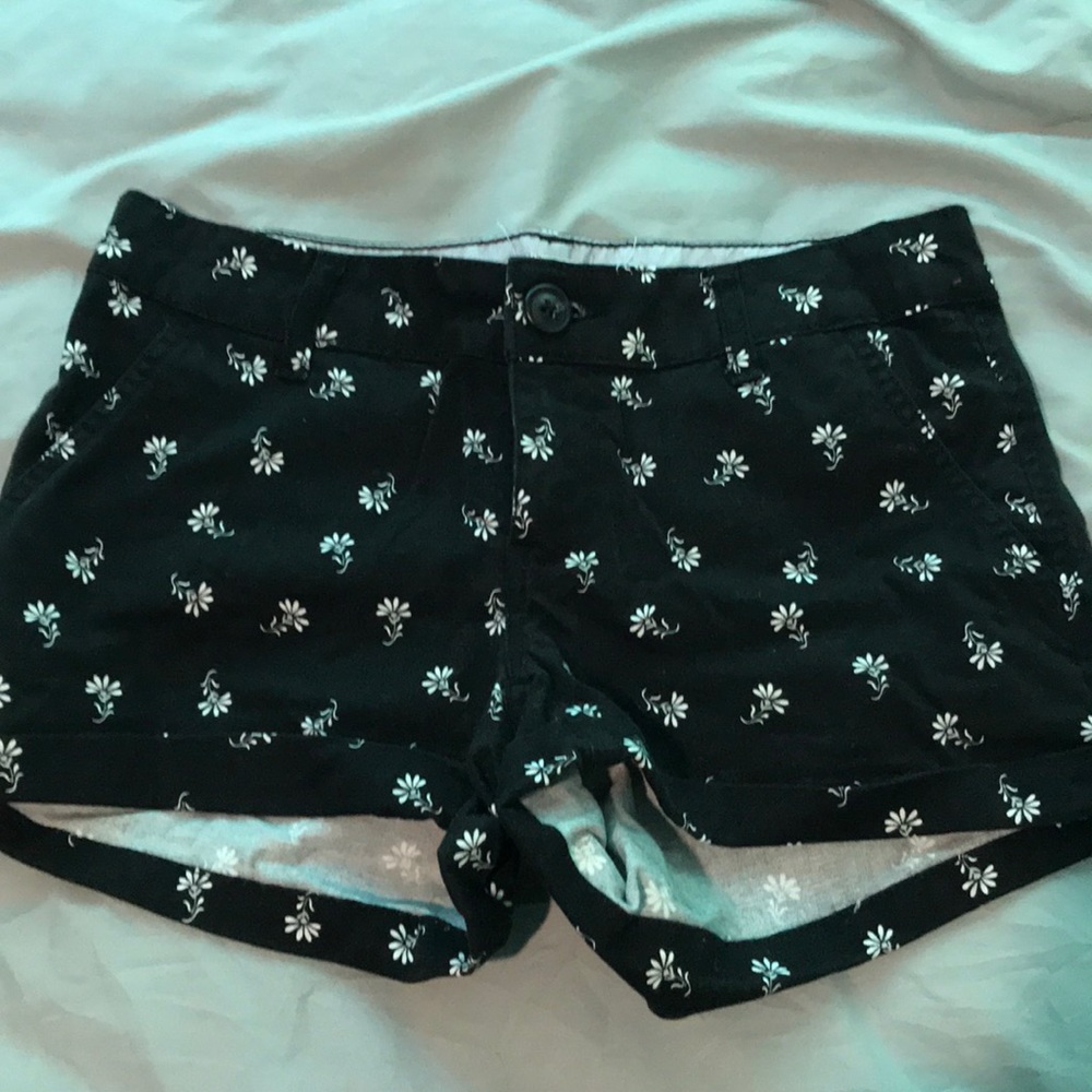 SO black shorts with white flowers